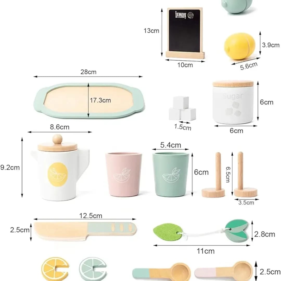 Wooden Lemon Tea Set Developmental Toy Kitchen Tableware Set for Kindergarten Kids | Preschool Toys & Pretend Play | Wooden & Handcrafted Toys | Educational | Environmental (Lemont Tea Set)