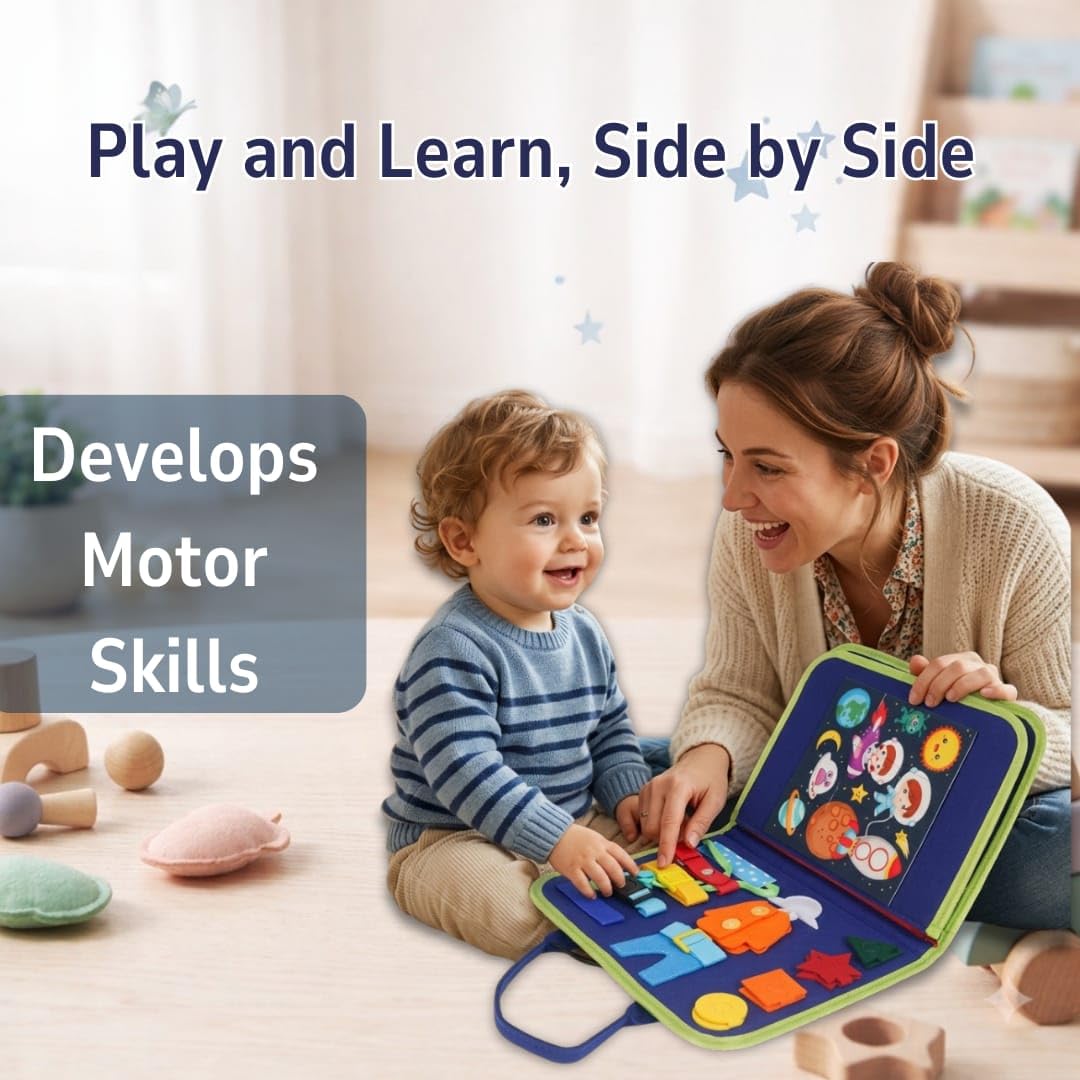 Montessori Busy Book for Toddlers 1-4 Years, Soft Fabric Activity Binder, Multicolor Sensory Learning Toy, Travel Friendly