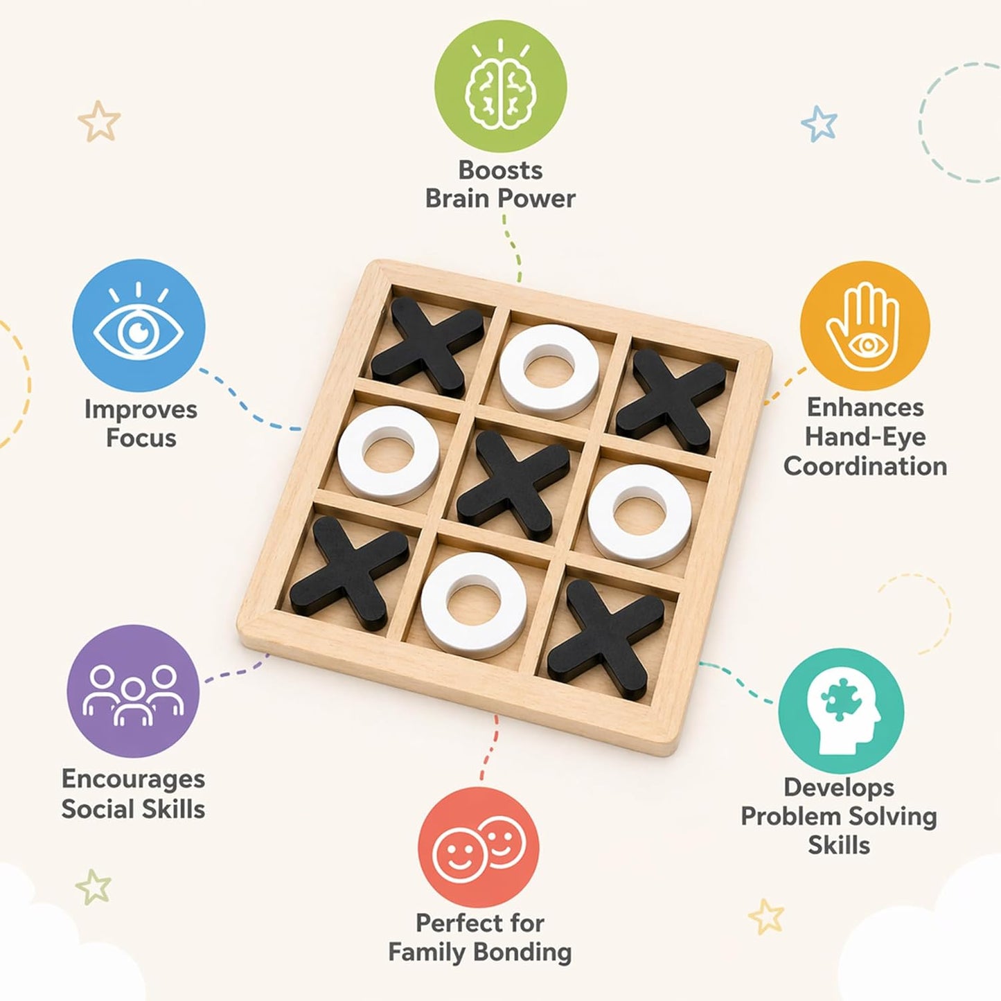 Wooden Tic Tac Toe Game for Kids & Adults | Classic XOXO Strategy Board Game | Zero & Cross Brain Puzzle Travel Toy | Festival & Birthday