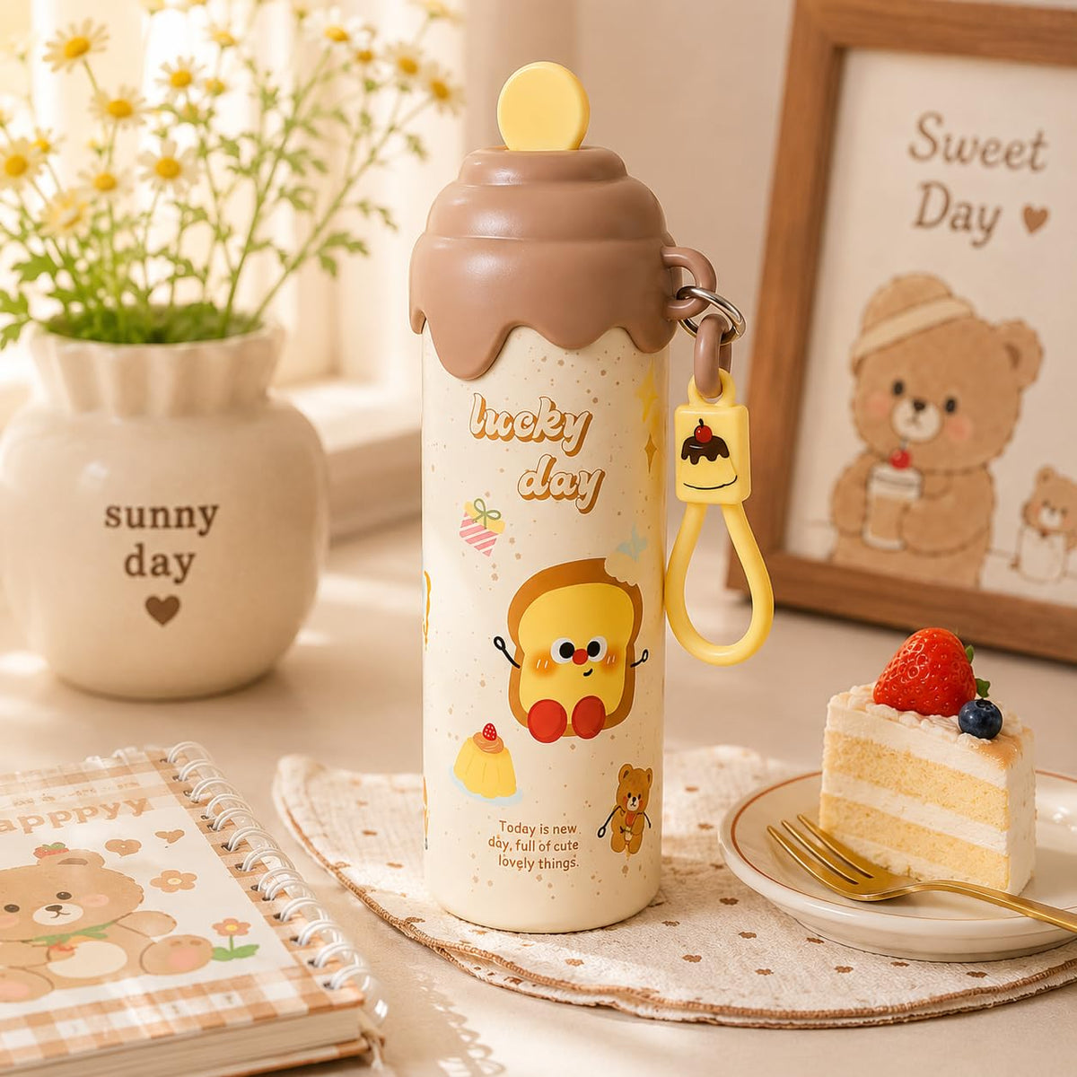 Cute Icecream Mini Tumbler – 500ml Stainless Steel Double-Walled Travel Mug – Leak-Proof, BPA-Free with Straw – Perfect for School & Outdoor Use