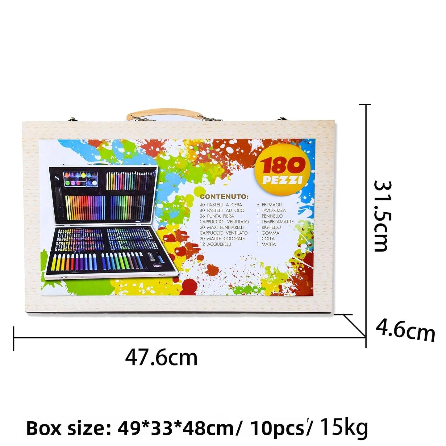 180 Piece Deluxe Art Kit with Oil Pastels, Crayons, Coloured Pencils, Acrylic Paint, Wooden Case, for Kids, Girls and Boys