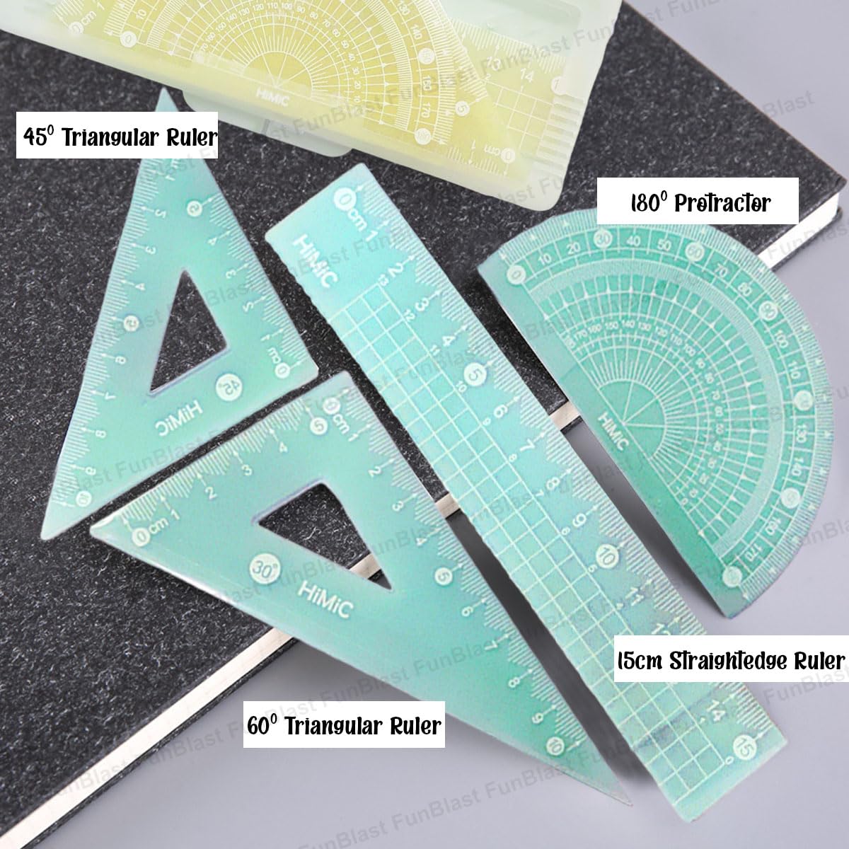 4 in 1 Protractor and Ruler Set - 4 Pack Set Square, Square Rulers, School Geometry Set, Math Protractor, Geometry Rulers, Math Ruler