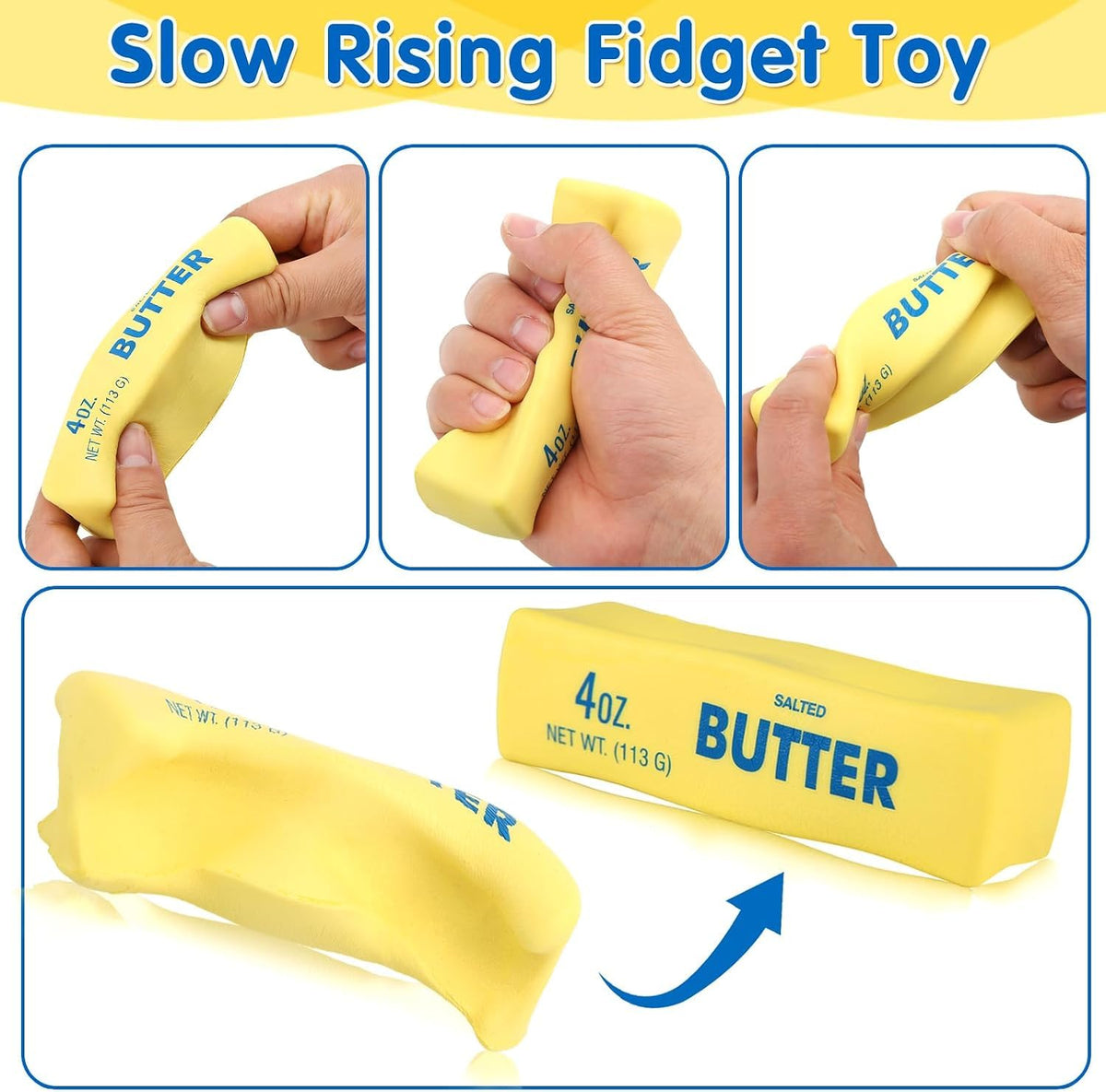 Butter Squishy | Butter Squishy Toy | Squishy Fidget Toy | Stress Relief Toy | Soft Squeeze Anxiety Relief Fidget Toy | 4oz Butter-Shaped Squishy Toy for Office Desk Home | Reusable Durable Material.