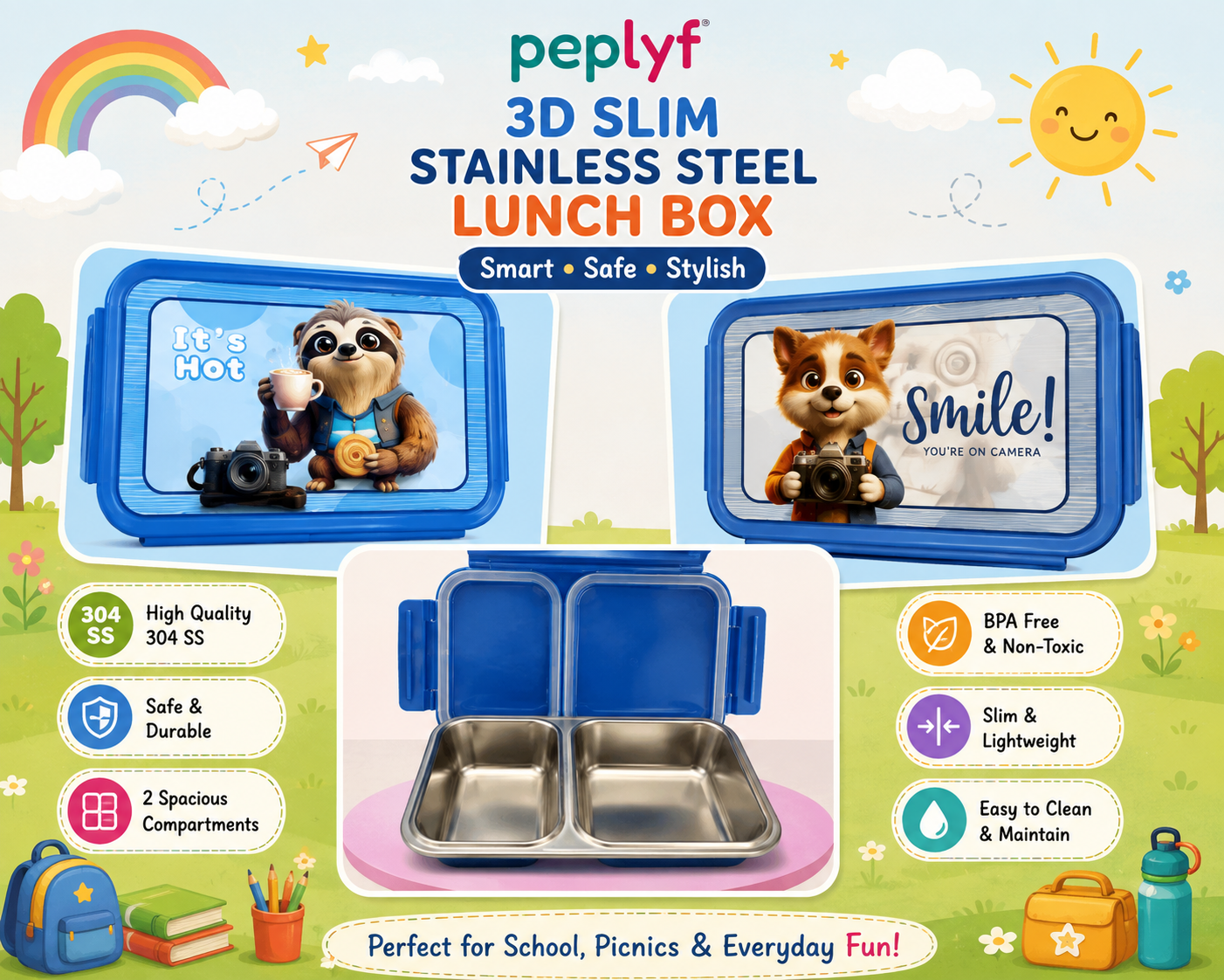 3D Slim Stainless Steel Lunch Box β 500ml