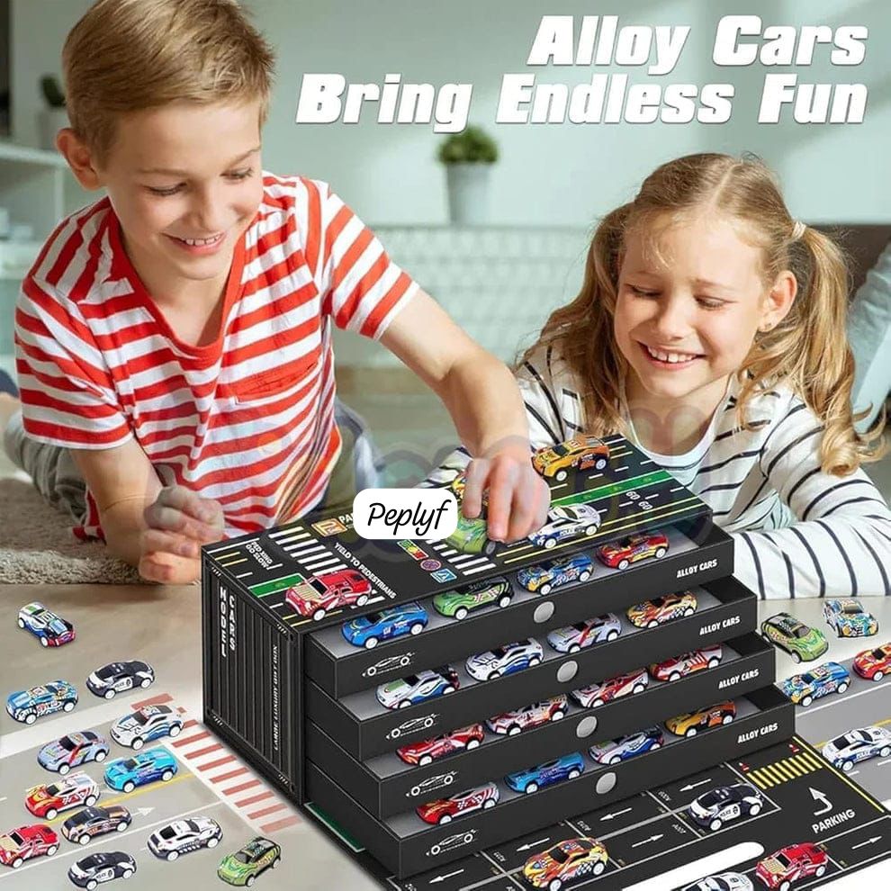 48-Piece Pull Back Car Set, Racing & Toy Vehicles for Kids 3+, Bulk Mini Cars, Learning & Educational Stuffers Mini Cars Toy Trucks, Birthday Gift for Boys & Girls.(Car Container)