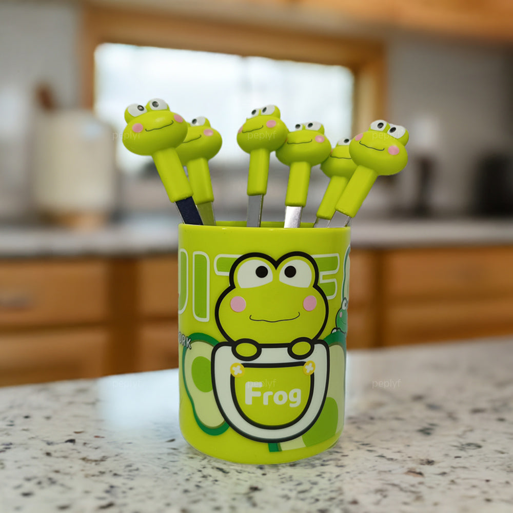 Cartoon Animal Stainless Steel Fruit Fork for kids with holder - Set of 6 Forks