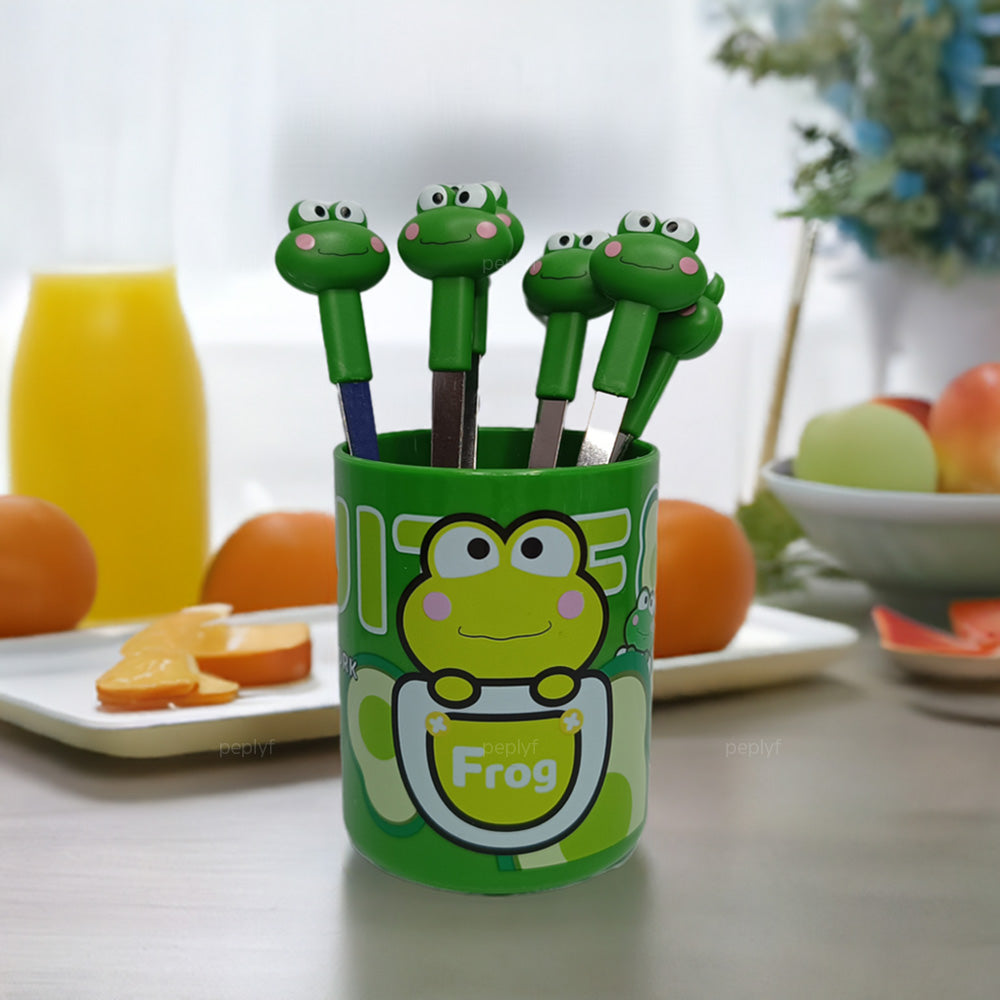 Cartoon Animal Stainless Steel Fruit Fork for kids with holder - Set of 6 Forks