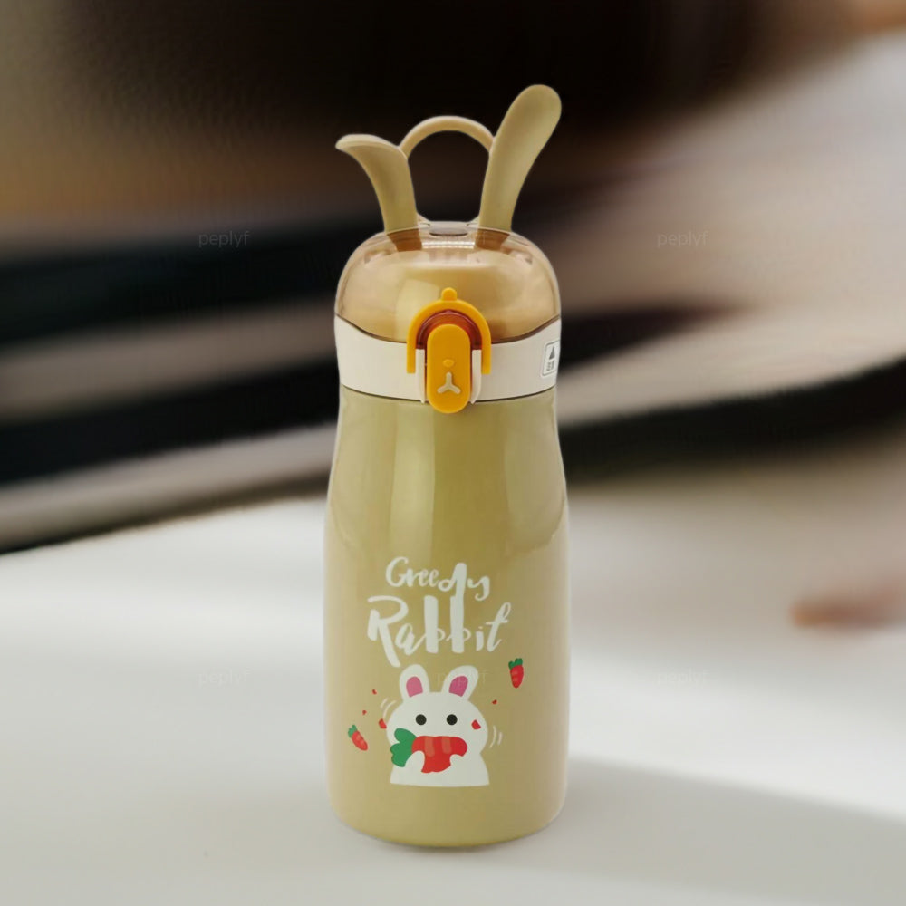 Bunny Ears Stainless Steel Water Bottle for Kids | 300ml Drinking Cup | Flip-open Lid