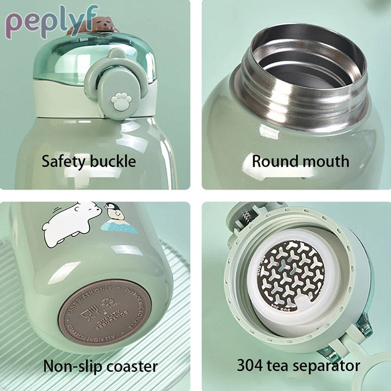 Cute Bear Insulated Stainless Steel Bottle | Leakproof Sip Cup design for Kids (350ml)