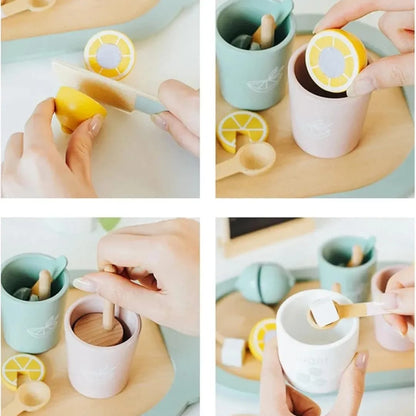 Wooden Lemon Tea Set Developmental Toy Kitchen Tableware Set for Kindergarten Kids | Preschool Toys & Pretend Play | Wooden & Handcrafted Toys | Educational | Environmental (Lemont Tea Set)