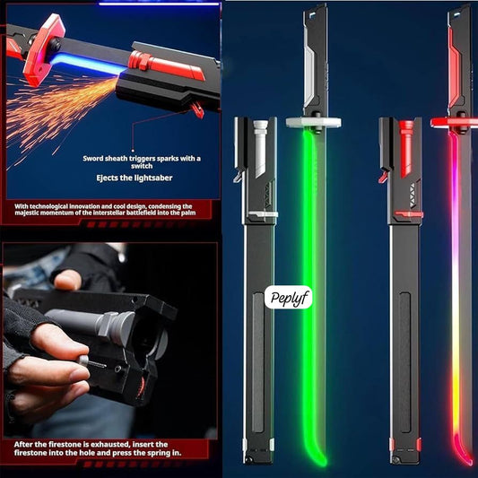 LED Light Sword Toy with Colorful Gradient Blade, Sound and Light Effects, Spray Smoke System, Type-C Charging, with Scabbard