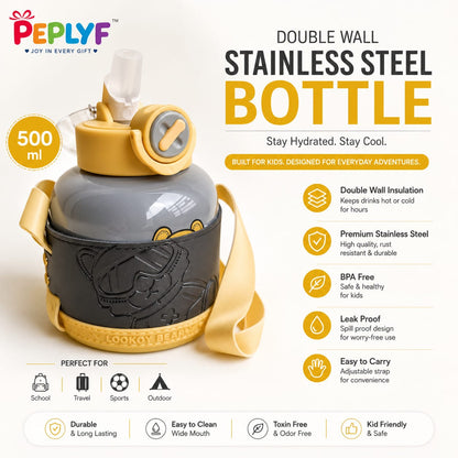 DunDun Sipper Water Bottle 550ml | Stainless Steel | Insulated Double Walled