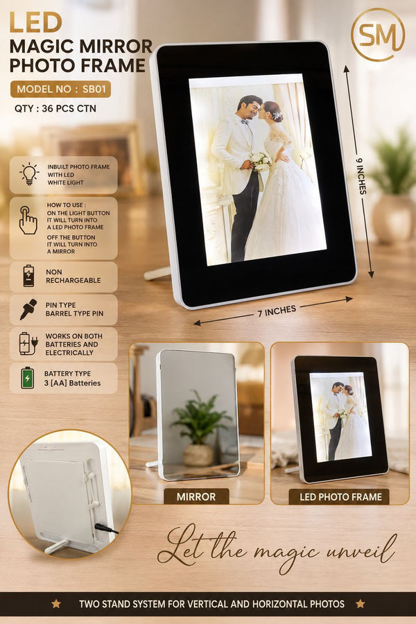 Magic mirror cum Photo Frame with LED back light [Square]