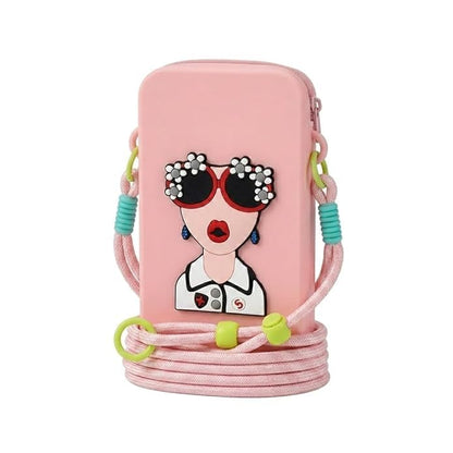 Silicone Mobile Phone Sling Bag for Girls & Women, Cute Cartoon Crossbody Phone Pouch with Adjustable Shoulder Strap, Waterproof Mini Travel Shoulder Bag for Mobile Phone, Cash, Cards & Keys