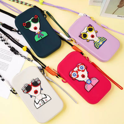 Silicone Mobile Phone Sling Bag for Girls & Women, Cute Cartoon Crossbody Phone Pouch with Adjustable Shoulder Strap, Waterproof Mini Travel Shoulder Bag for Mobile Phone, Cash, Cards & Keys