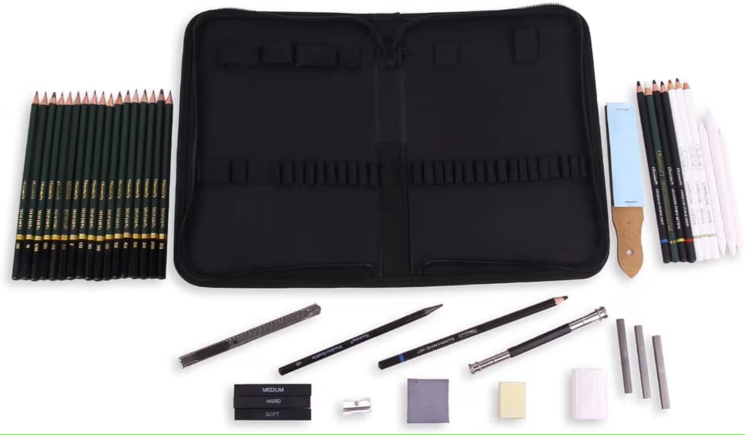 42 Pcs Professional Drawing Sketching Artist Art Tool Kit Art Supplies Pencil for Shading-Gift For Kids Adults Beginner,Graphite Charcoal Medium Set Artists