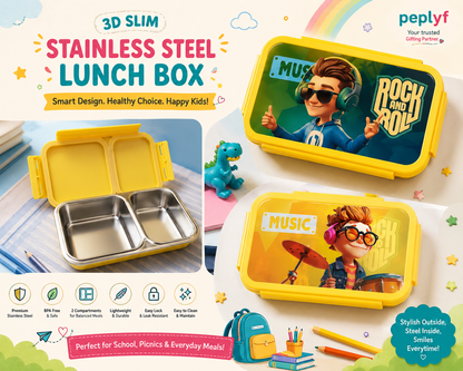 3D Slim Stainless Steel Lunch Box – 500ml