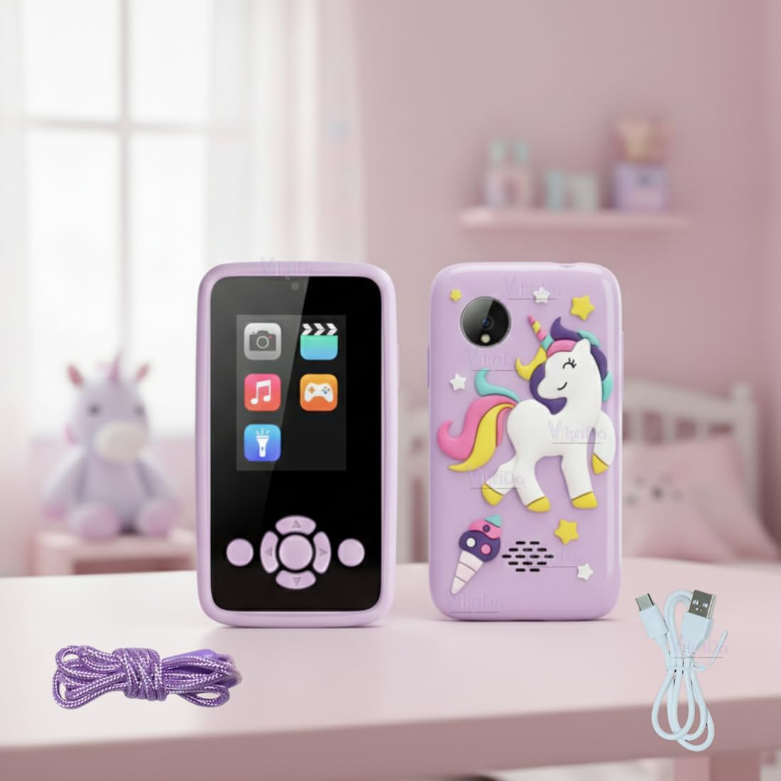 Kids Smartphone Toy with MP3 Music Player Bumper Back Case Dual Camera for Selfies in-Built Games 2.4" Screen 8MP Camera Toys for Boys & Girls