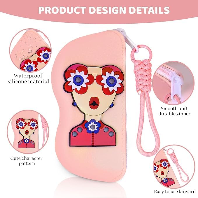 Cartoon Sunglasses Storage Case, Waterproof Silicone Eyewear Holder, Portable Protective Cover in Multicolour