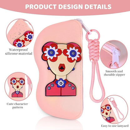Cartoon Sunglasses Storage Case, Waterproof Silicone Eyewear Holder, Portable Protective Cover in Multicolour