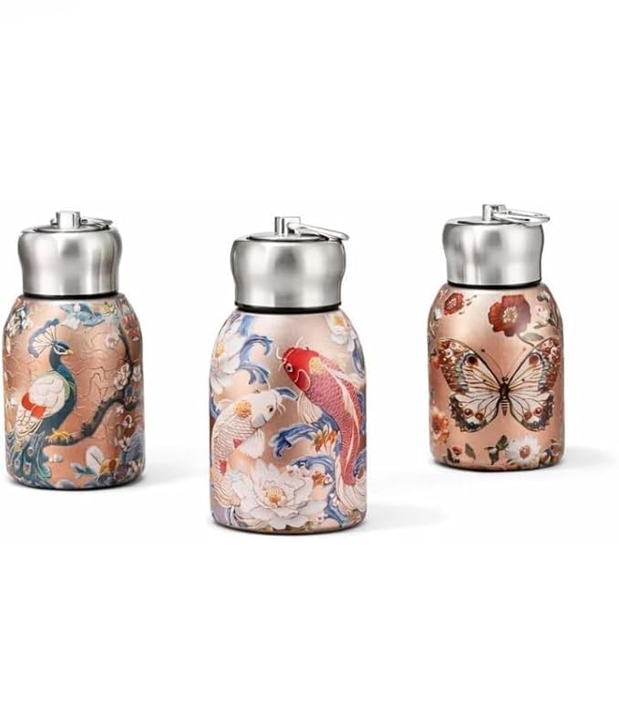 300ml Stainless Steel Vacuum Insulated Water Bottle – Double Wall Thermos Flask for Hot & Cold Drinks | Leakproof Mini Travel Bottle for Office, Gym, School & Hiking (Assorted Prints)