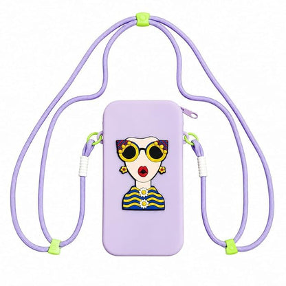 Silicone Mobile Phone Sling Bag for Girls & Women, Cute Cartoon Crossbody Phone Pouch with Adjustable Shoulder Strap, Waterproof Mini Travel Shoulder Bag for Mobile Phone, Cash, Cards & Keys