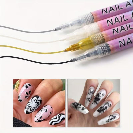 Levin Nail Art Pens Set 4 Colors Nail Polish Graffiti Pens, Nail Varnish Pens, Waterproof Quick Dry Nail Drawing Pen, Acrylic Marker Pens 0.7mm Fine Tip Nail Point Graffiti Pens Nail Art Ki