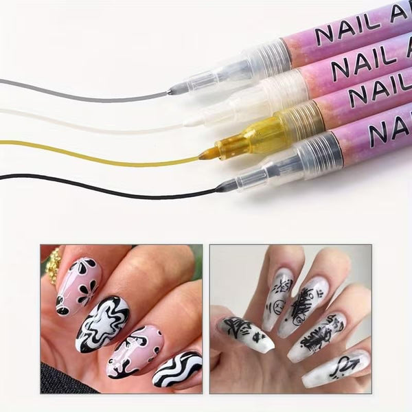 Levin Nail Art Pens Set 4 Colors Nail Polish Graffiti Pens, Nail Varnish Pens, Waterproof Quick Dry Nail Drawing Pen, Acrylic Marker Pens 0.7mm Fine Tip Nail Point Graffiti Pens Nail Art Ki