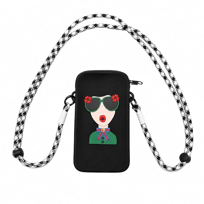 Silicone Mobile Phone Sling Bag for Girls & Women, Cute Cartoon Crossbody Phone Pouch with Adjustable Shoulder Strap, Waterproof Mini Travel Shoulder Bag for Mobile Phone, Cash, Cards & Keys