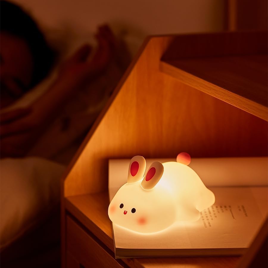 Cute Little Rabbit Silicone Night Lamp, Rechargeable Touch LED Bedside Light for Kids Bedroom, Romantic Decor, Baby Gift
