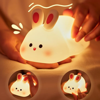 Cute Little Rabbit Silicone Night Lamp, Rechargeable Touch LED Bedside Light for Kids Bedroom, Romantic Decor, Baby Gift