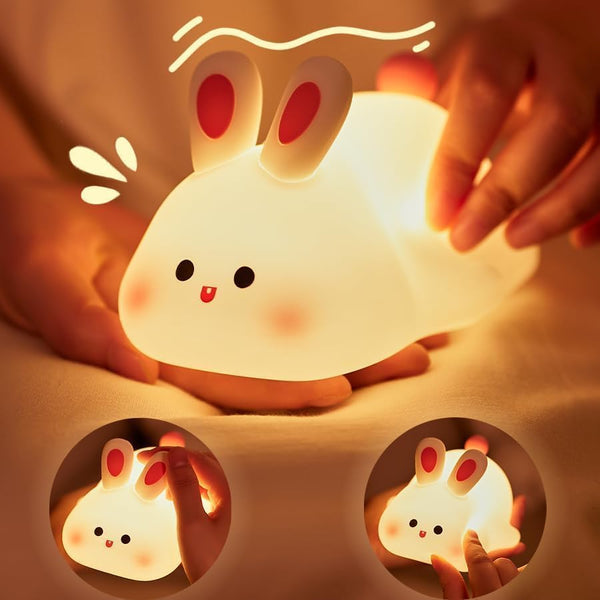 Cute Little Rabbit Silicone Night Lamp, Rechargeable Touch LED Bedside Light for Kids Bedroom, Romantic Decor, Baby Gift