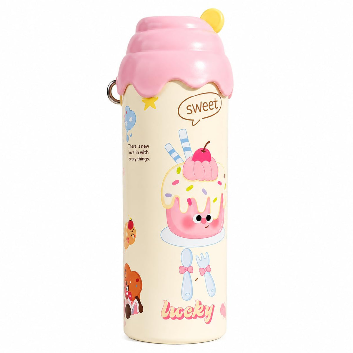 Cute Icecream Mini Tumbler – 500ml Stainless Steel Double-Walled Travel Mug – Leak-Proof, BPA-Free with Straw – Perfect for School & Outdoor Use