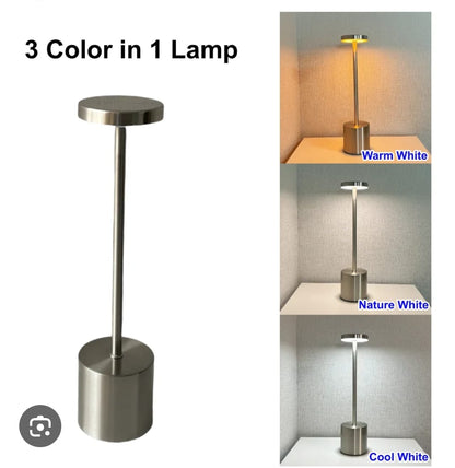 12.75" Mushroom Magic Disc Dimming & Rechargeable Cordless 4-Way Touch Sensor Stick Desk Lamp (Silver)