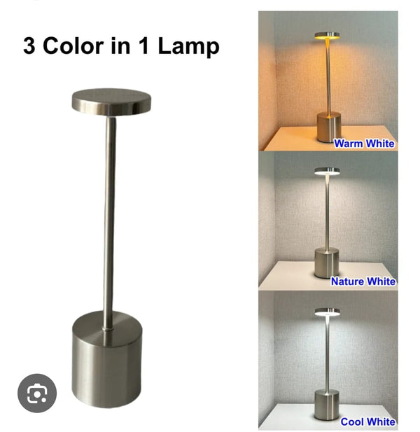 12.75" Mushroom Magic Disc Dimming & Rechargeable Cordless 4-Way Touch Sensor Stick Desk Lamp (Silver)