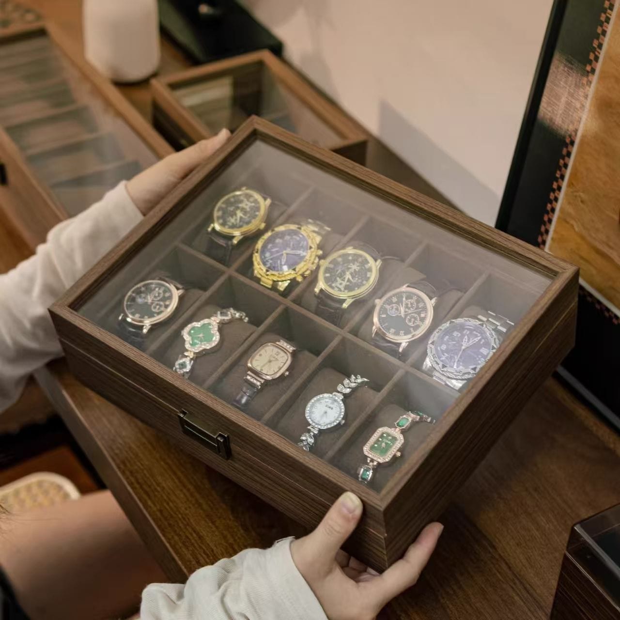 Vintage Wooden Watch Box , Timepiece Storage & Organizer, Watch Display Case