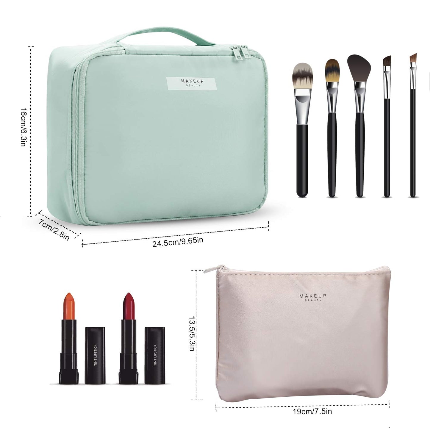 Small Travel Fashion Cosmetic Organizer Bag with Detachable Pouch, Super Soft Makeup Organiser Bag for Brushes, Toiletries, Cosmetics Items for Women (Green)