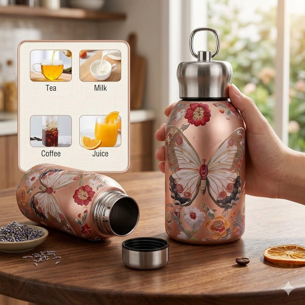 300ml Stainless Steel Vacuum Insulated Water Bottle – Double Wall Thermos Flask for Hot & Cold Drinks | Leakproof Mini Travel Bottle for Office, Gym, School & Hiking (Assorted Prints)