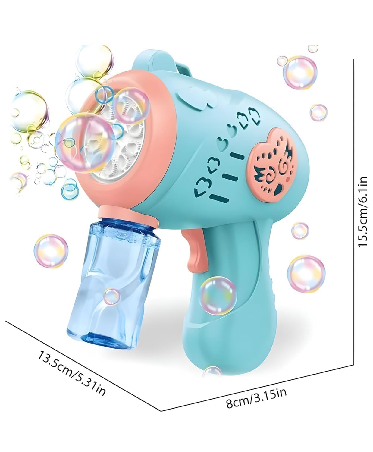 Automatic Colour Bubble Gun for Kids Toddlers + 4 AA Alkaline Cells, 10000+ Bubbles Per Minute Leak-Proof, Birthday Gift Summer Toy for Boys and Girl Gun (Bubble Machine)