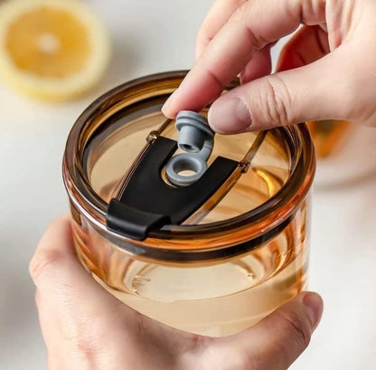 Reusable Glass Coffee Sipper Mugs with Lid & Glass Straw Pack of 1, 400ml (Assorted Colors)