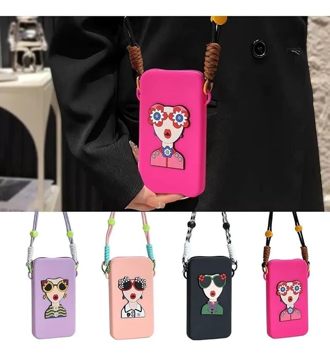 Silicone Mobile Phone Sling Bag for Girls & Women, Cute Cartoon Crossbody Phone Pouch with Adjustable Shoulder Strap, Waterproof Mini Travel Shoulder Bag for Mobile Phone, Cash, Cards & Keys