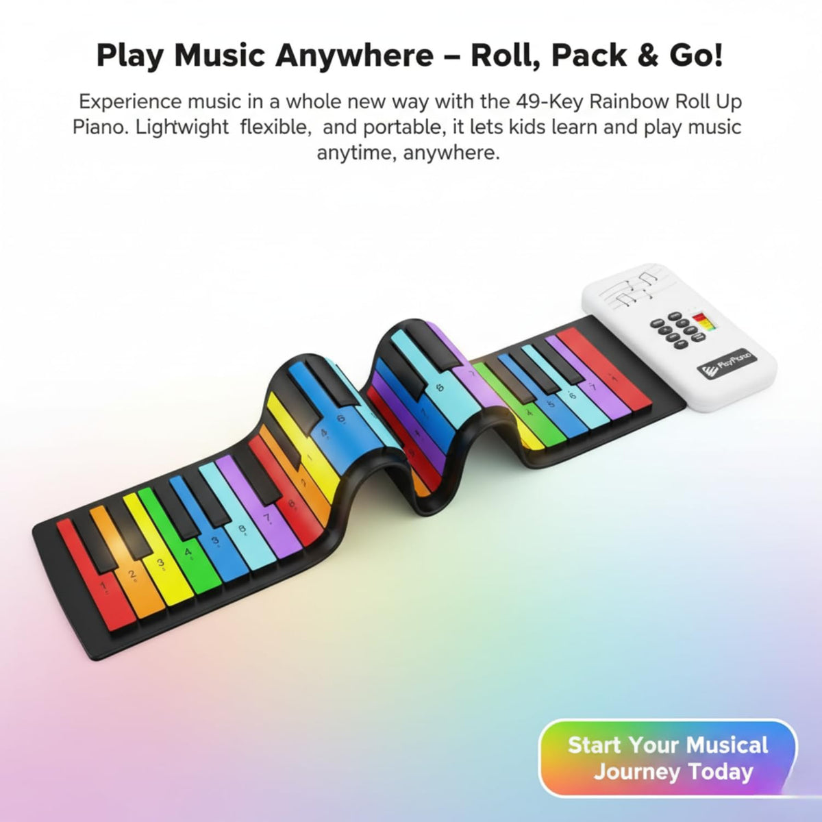 Rainbow Roll Up Piano 49-Key Flexible Keyboard, Portable Electronic Piano with 47 Tones, Built-in Speaker, Educational Music Toy for Kids Beginners Travel Friendly Keyboard Gift
