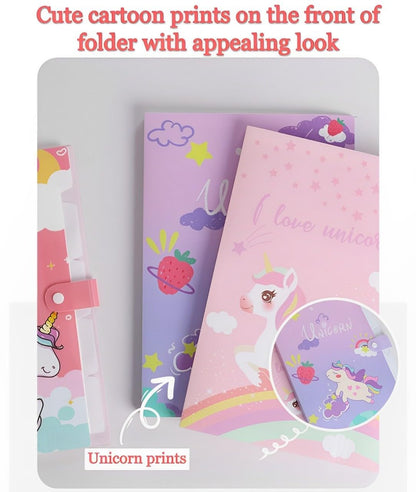 Kids A4 File Folder with Button Lock | Cartoon Theme 6-Pocket Expandable Organizer for Certificates & Test Papers | Assorted prints(Pack of 1)