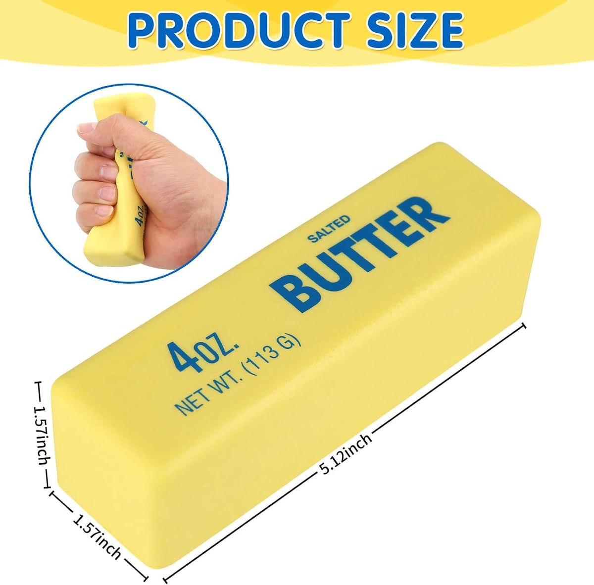 Butter Squishy | Butter Squishy Toy | Squishy Fidget Toy | Stress Relief Toy | Soft Squeeze Anxiety Relief Fidget Toy | 4oz Butter-Shaped Squishy Toy for Office Desk Home | Reusable Durable Material.