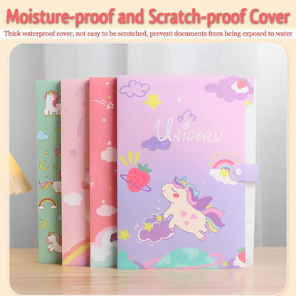 Kids A4 File Folder with Button Lock | Cartoon Theme 6-Pocket Expandable Organizer for Certificates & Test Papers | Assorted prints(Pack of 1)