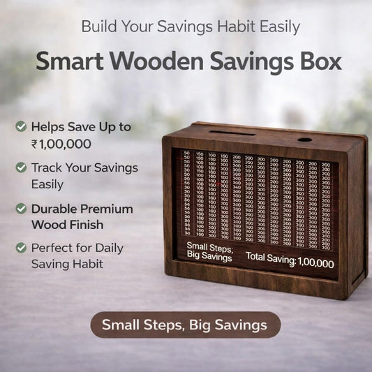 Wooden Money Saving Box with Marker | 1 Lakh (₹1,00,000) Challenge Piggy Bank for Kids & Adults | Reusable Savings Tracker Gullak | Coin & Cash Deposit Wooden Money Bank | Money Milestone Box