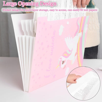 Kids A4 File Folder with Button Lock | Cartoon Theme 6-Pocket Expandable Organizer for Certificates & Test Papers | Assorted prints(Pack of 1)