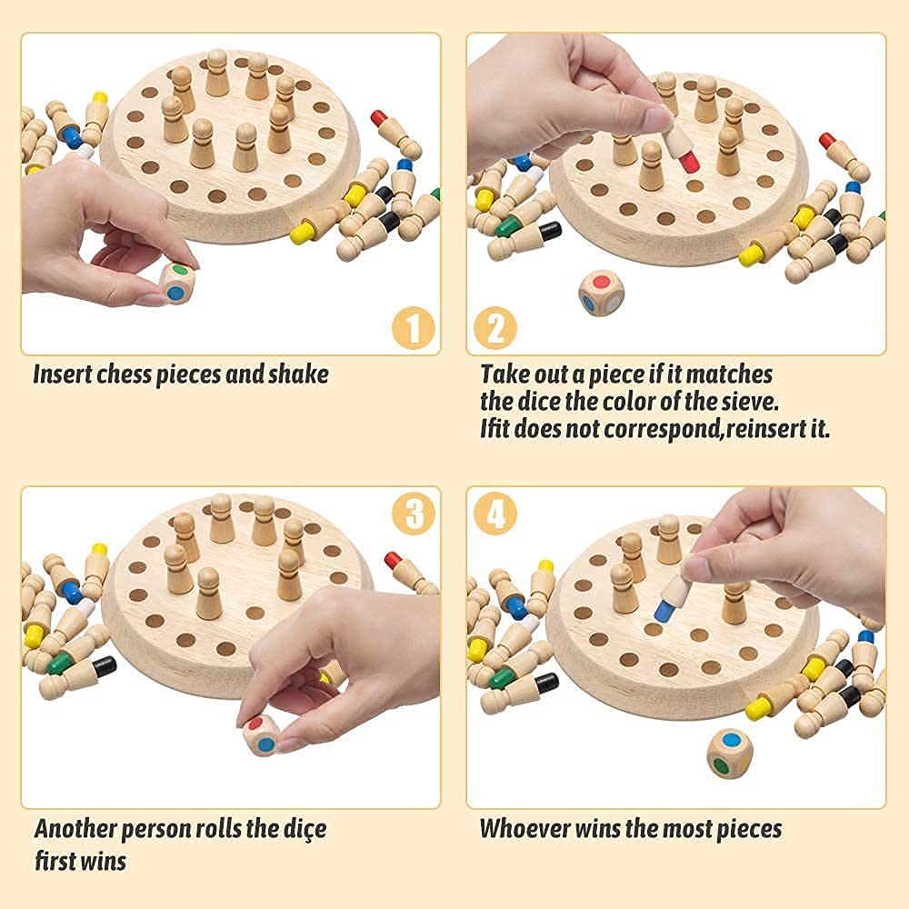 Wooden Memory Match Stick Chess Game, BLOWEST Colorful Memory Chess, Funny Block Board Game, Early Educational Toy, Brain Training Games for Kids