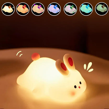 Cute Little Rabbit Silicone Night Lamp, Rechargeable Touch LED Bedside Light for Kids Bedroom, Romantic Decor, Baby Gift