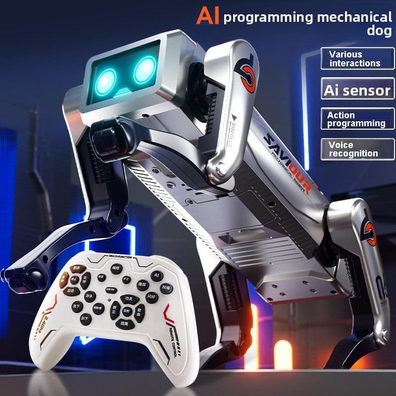 Advanced AI Robot Dog Toy for Kids | Smart Walking & Jumping RC Pet with LED Eyes, Voice Control, Tricks, Dance & Remote | Interactive Rechargeable Robo Dog for Boys & Girls (Ai Dog)